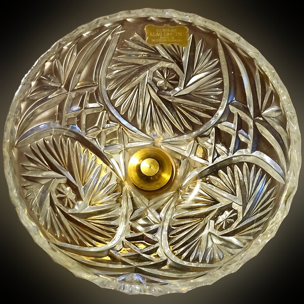 Vtg Western Germany Geniune Lead Crystal Pedastal Candy Dish (Marble & Brass) - Picture 4 of 6